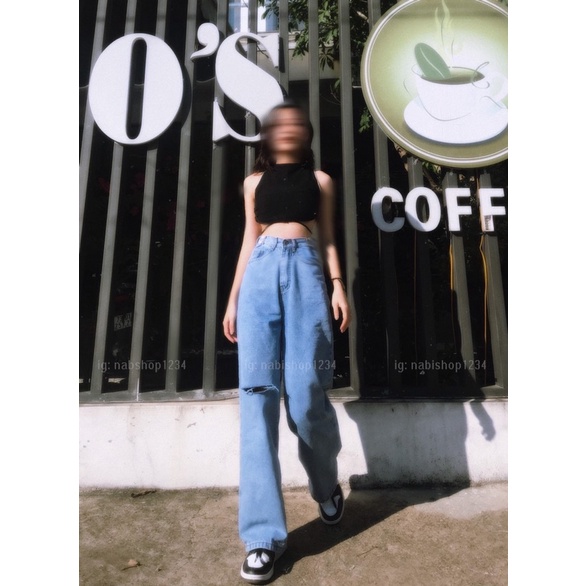 Quần Ống Rộng Suông Nữ Lưng Cao Vải Jeans Rách Gối Mã 3047 - Nabishop1234 (ẢNH THẬT KÈM VIDEO) | BigBuy360 - bigbuy360.vn