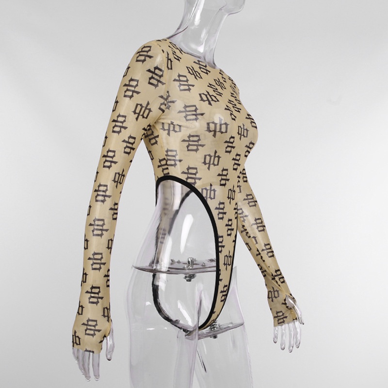 Jumpsuit Tay Dài Ôm Dáng In Họa Tiết Phong Cách Âu Mỹ Thời Trang Mùa Hè Quyến Rũ Cho Nữ