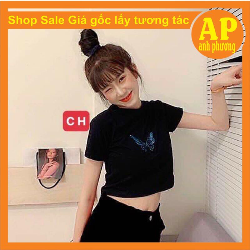 Áo croptop bodip Bướm Xanh co giãn 4 chiều, áo thun nữ ôm body