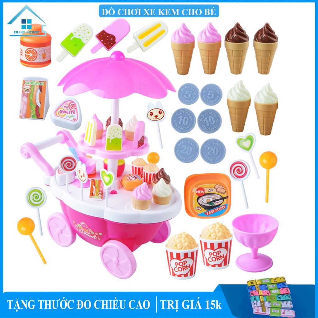 ﹍﹊✐Đồ chơi trẻ em xe đẩy bán kem mini có nhạc và đèn hấp dẫn cho bé vui