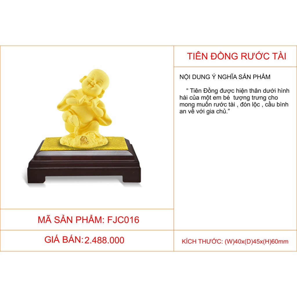 Quà tặng phong thủy mạ vàng Tiên Đồng rước tài DOJI FJC016 mang lại tài lộc, bình an cho gia chủ