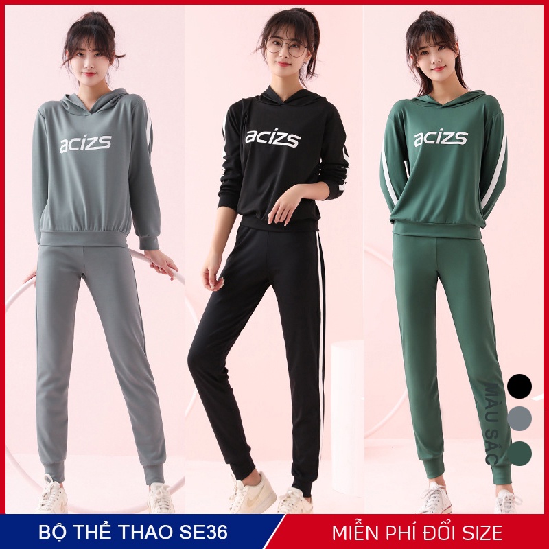 Bộ đồ thể thao nữ thu đông Louro SE36, sét quần áo thể dục, thể thao có mũ, có thể mặc tập gym, yoga, zumba