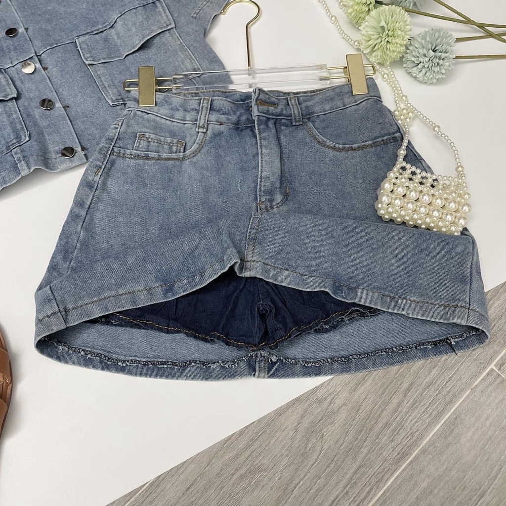 Sét áo jean croptop kèm chân váy jean kiểu dáng chữ A kiểu phong cách hàn quốc
