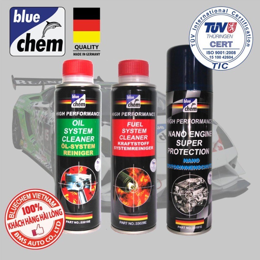 Bộ 3 Sản Phẩm Bluechem Làm Sạch Và Bảo Dưỡng Động Cơ Ô tô Xăng (sạch động cơ +chống ma sát + sạch hệ thống xăng) tối ưu.