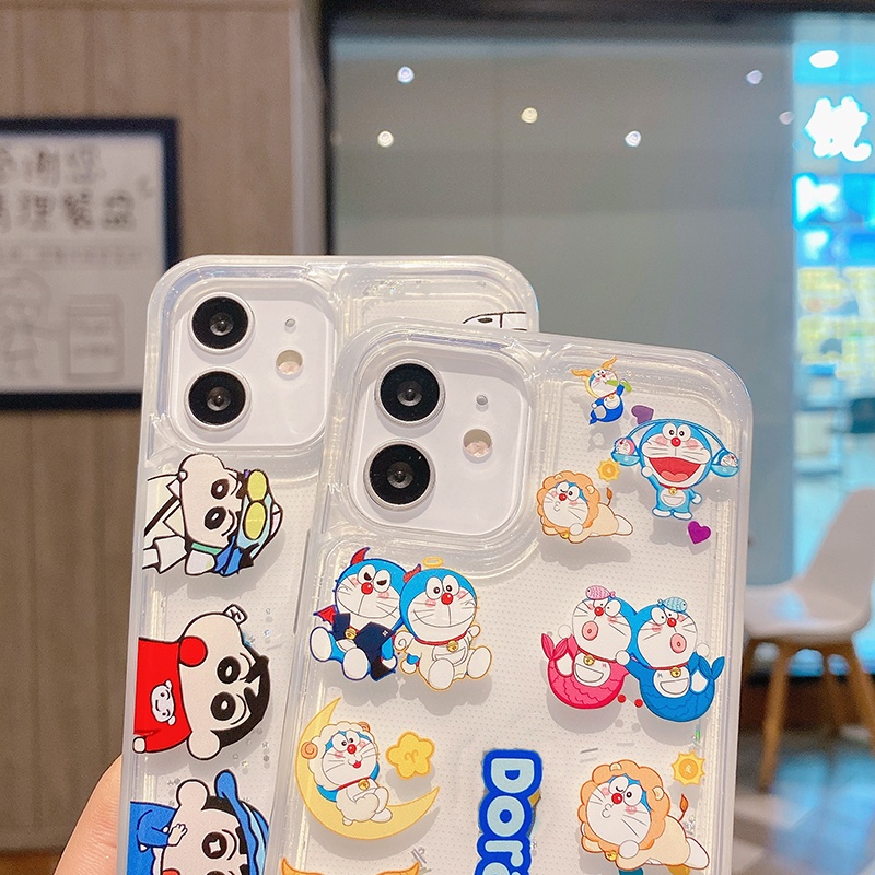 Doraemon Ốp Điện Thoại Mềm Nén Khí Chống Rơi Hình Cậu Bé Bút Chì Cho iPhone 13 12 11 Pro Max XS XR X 8 7 Plus + SE 2020