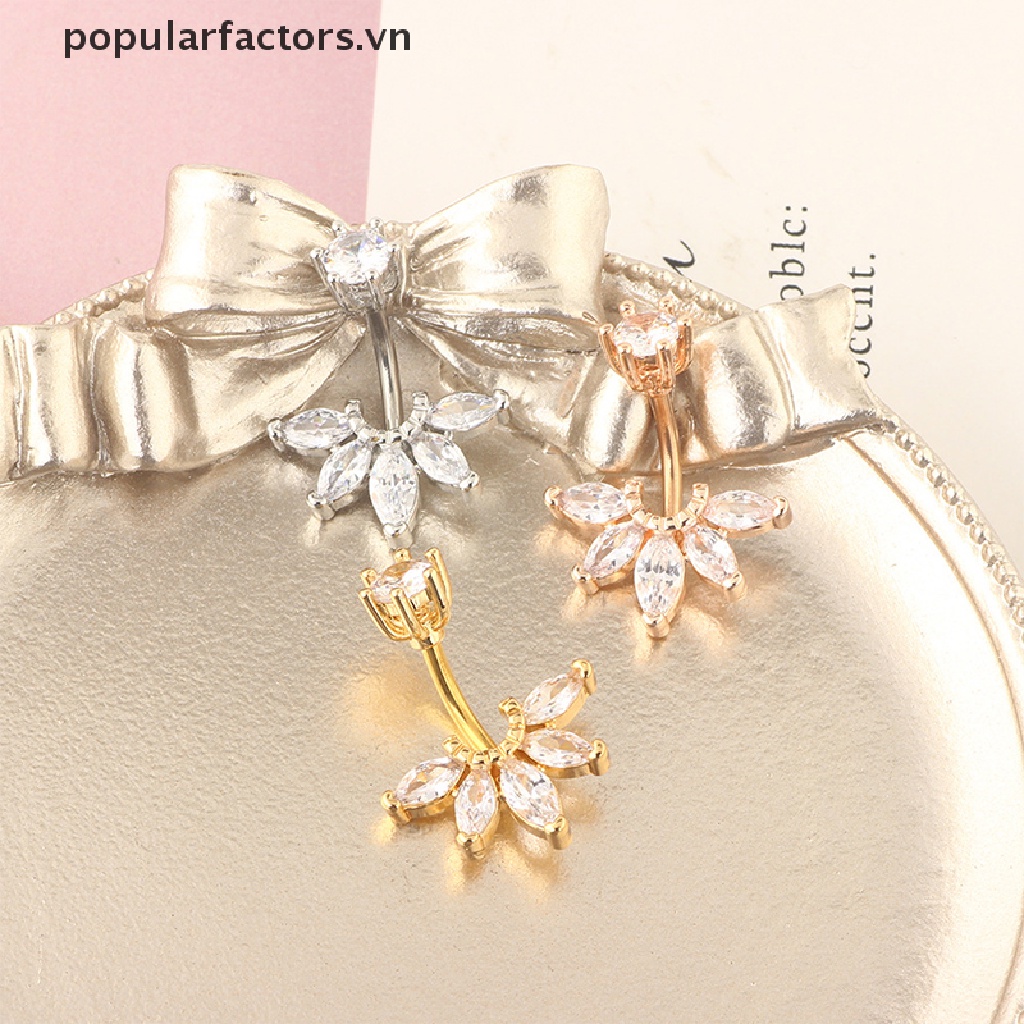 Khuyên rốn bằng thép không gỉ hình hoa đính pha lê