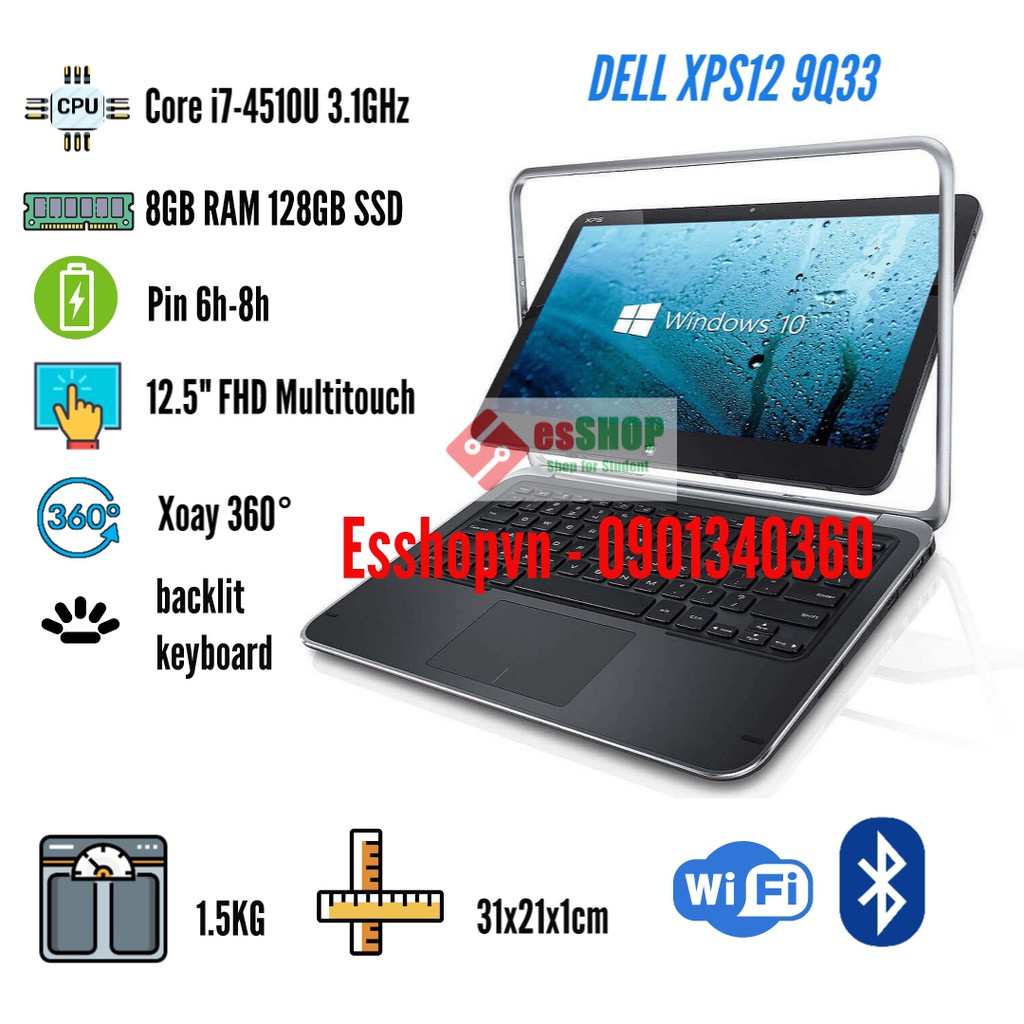 Laptop cảm ứng xoay 360 DELL XPS12 9Q33 12.5 inch Core i7-4510U 8GB RAM 128GB SSD siêu mạnh mẽ - màn hình lỗi nhẹ | BigBuy360 - bigbuy360.vn