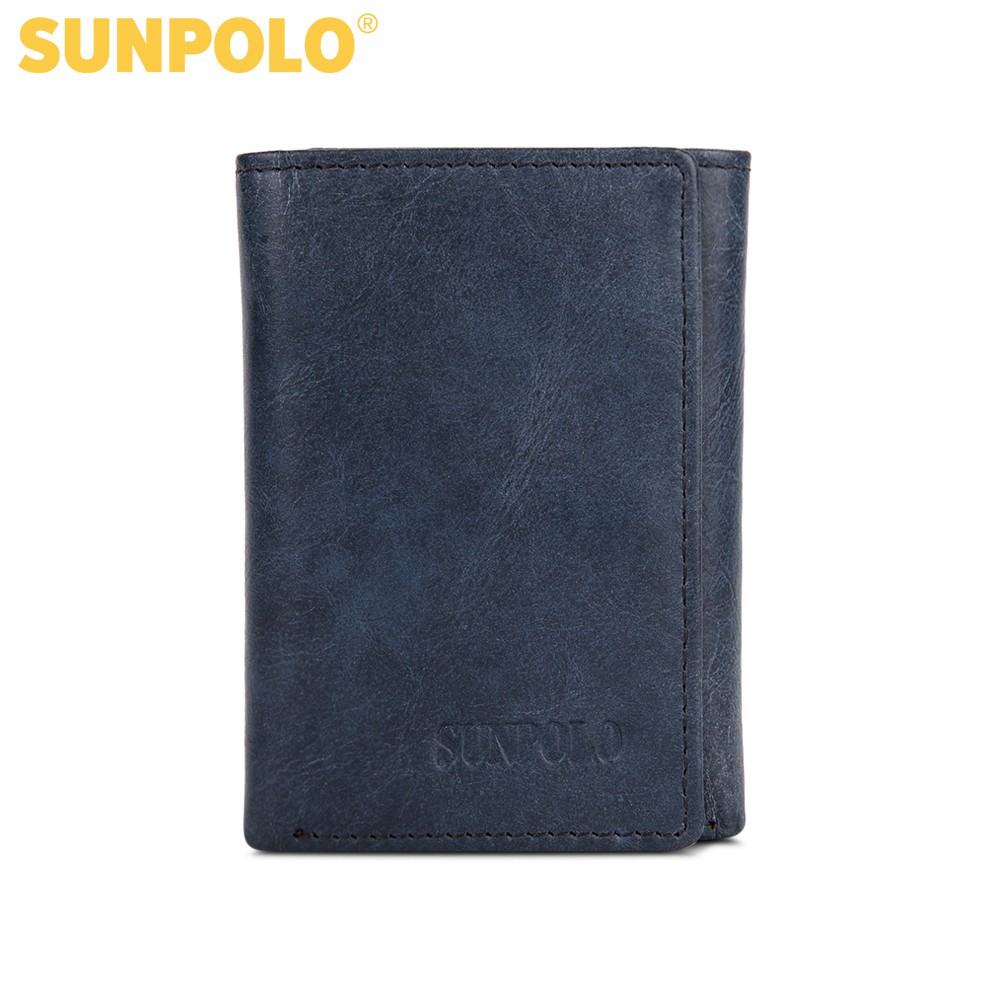 Ví gấp ba nam da bò SUNPOLO Đen Xanh Đỏ - WSTF51