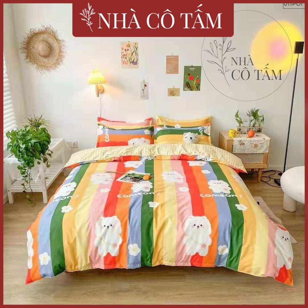 Bộ Chăn Ga Gối Cầu Vồng Giá Rẻ. Họa Tiết Gấu. Chất vải Cotton Poly đẹp dày dặn