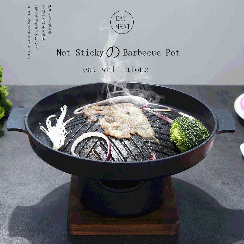 Lò mini có giá bằng gỗ và chảo để nướng bbq tiện dụng bền bỉ