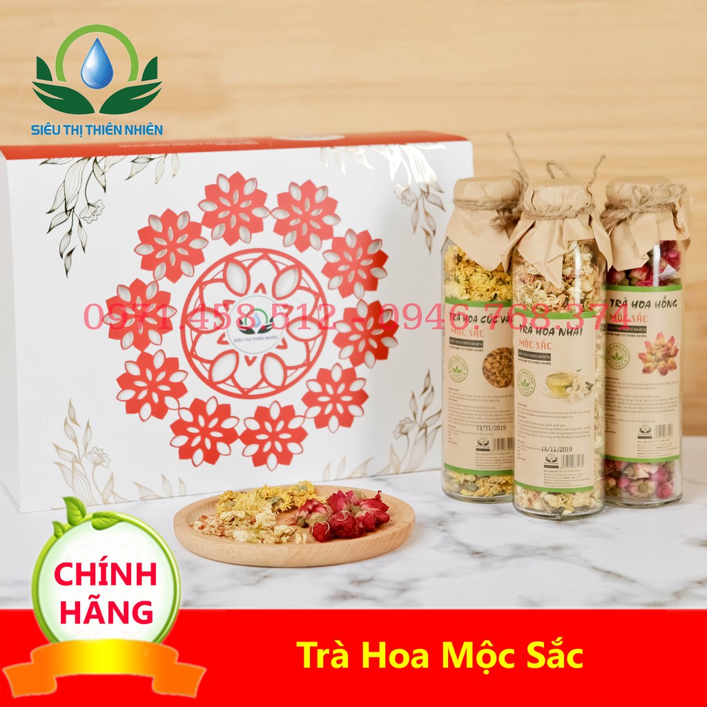 Sét quà tặng trà hoa cao cấp:Hoa Hồng,Cúc Vàng Bông,Hoa Nhài