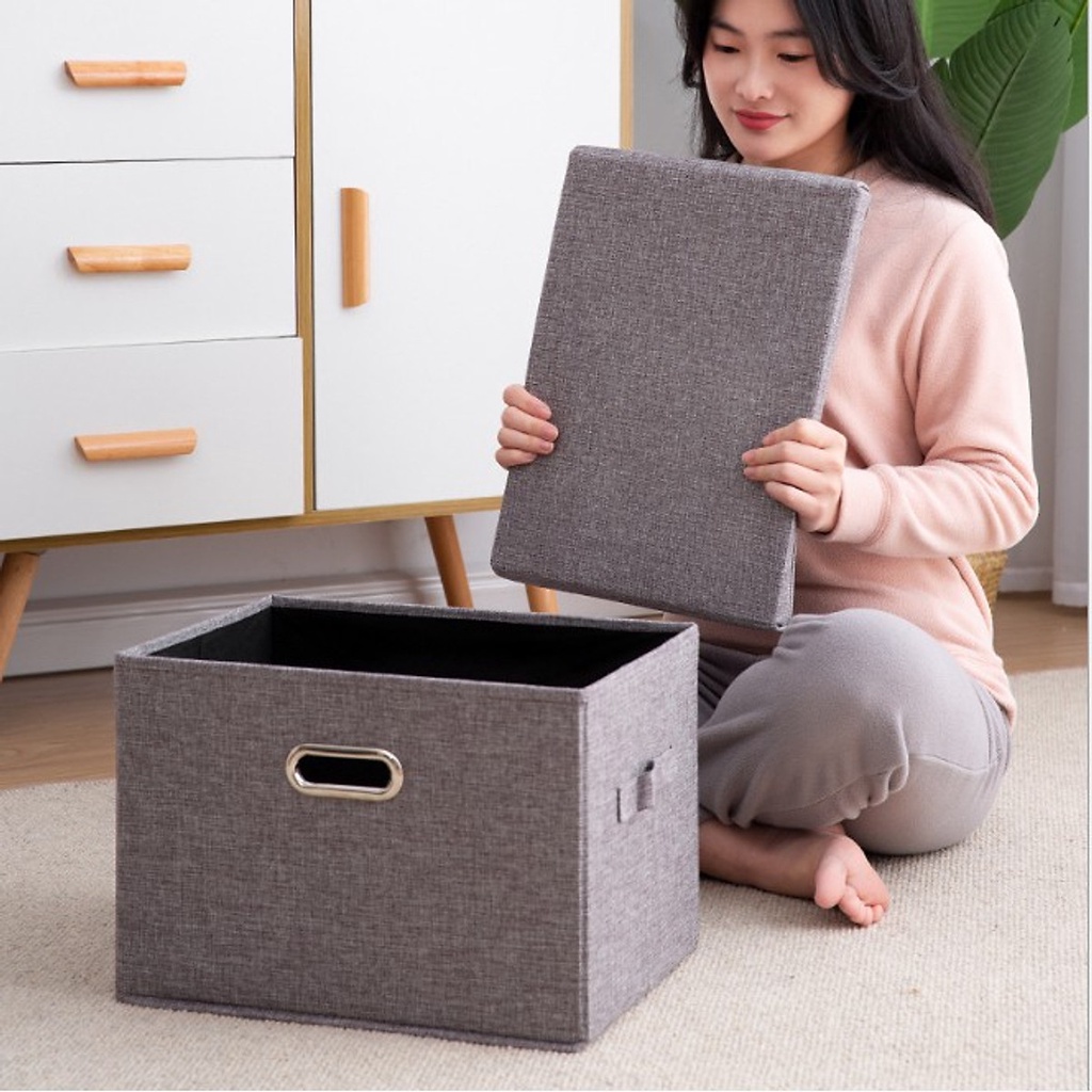 Hộp vải đựng đồ đa năng nắp rời quai sắt TD3b kích thước 45x34x23cm dododios
