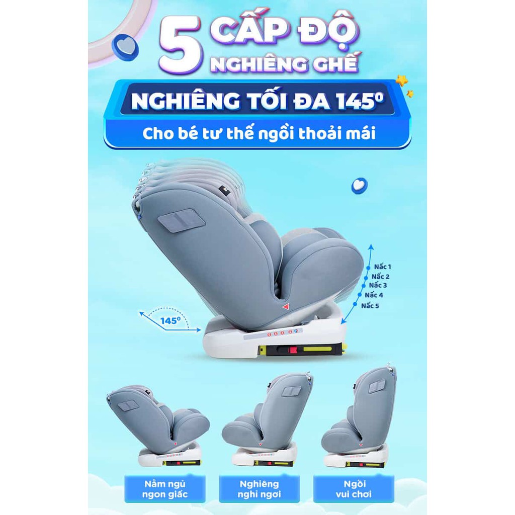 GHẾ NGỒI Ô TÔ CHO TRẺ EM CHILUX ROY XOAY 360 ĐỘ MÀU HỒNG (DÙNG 0 - 12 TUỔI)