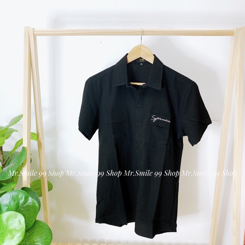 SƠ MI BASIC ĐŨI TRẮNG ĐEN TAY NGẮN THÊU CHỮ MR SMILE 99 SHOP | BigBuy360 - bigbuy360.vn