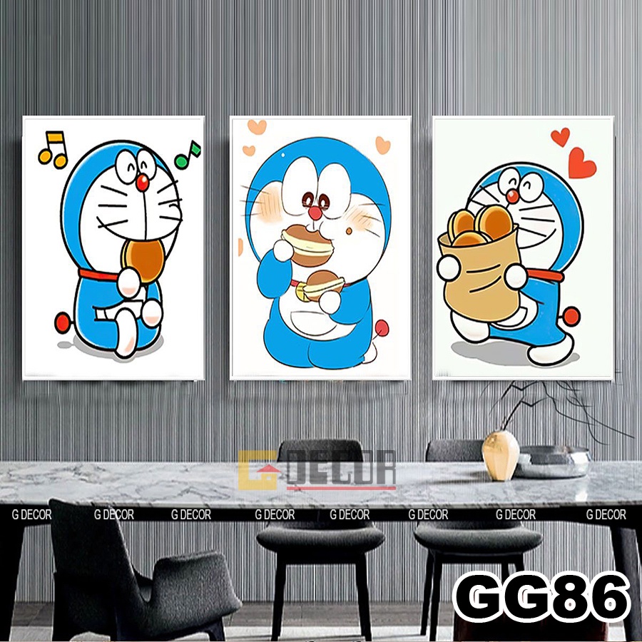 Tranh treo tường canvas khung gỗ 3 bức phong cách hiện đại Bắc Âu tranh hoạt hình trang trí phòng khách phòng ngủ spa 63