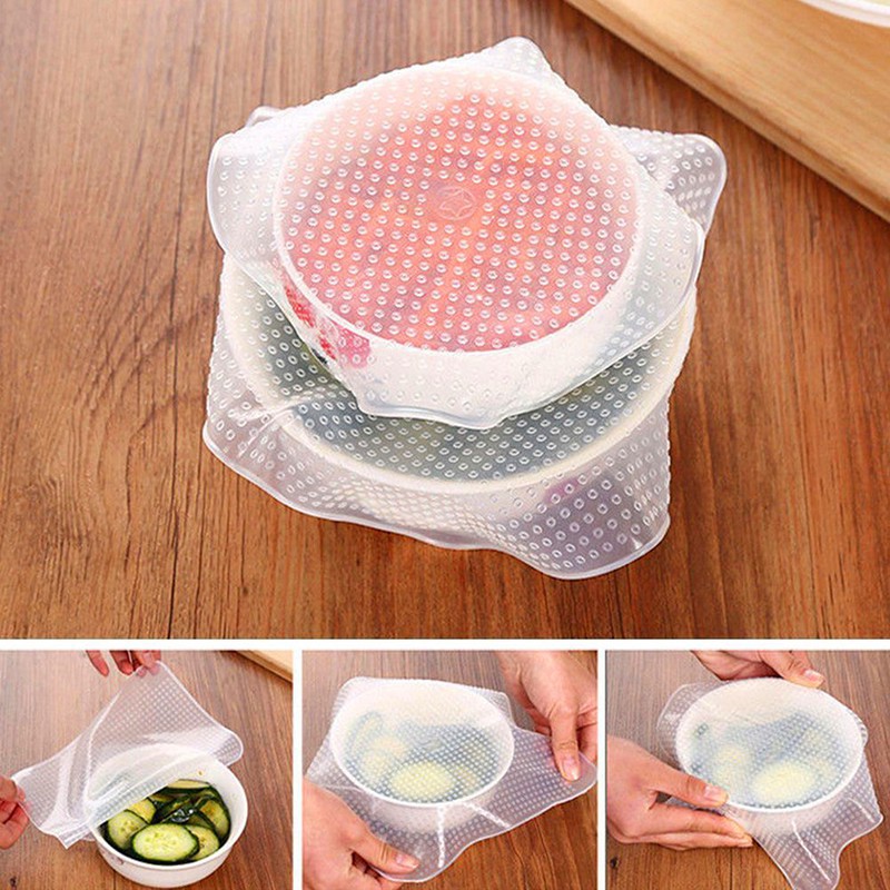 Set 4 miếng silicon bọc bảo quản thực phẩm kiểu dáng tiện dụng