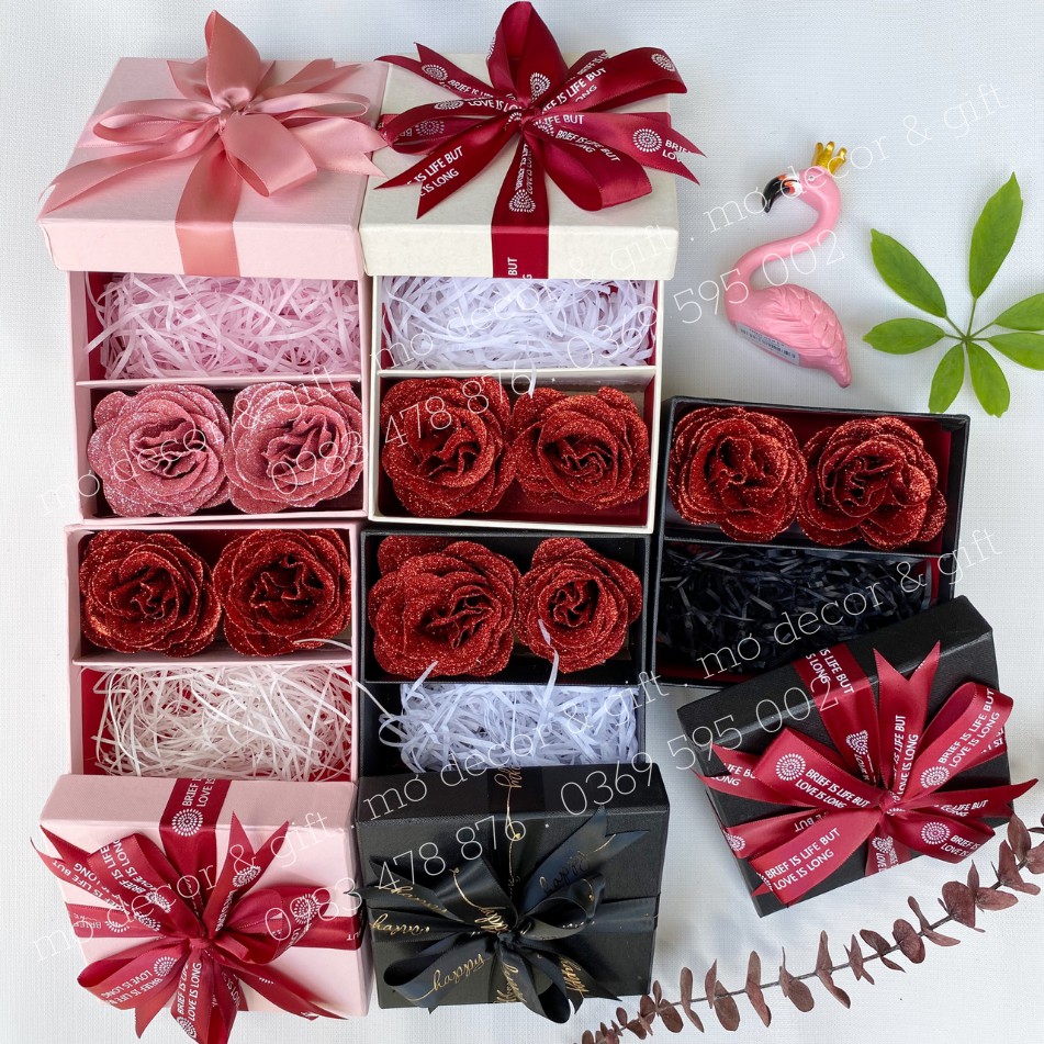 Hộp Dài Hoa Nhũ Đựng Son, Đựng Quà Kích thước 13,5cm x 13,5cm x 7cm - MƠDECOR