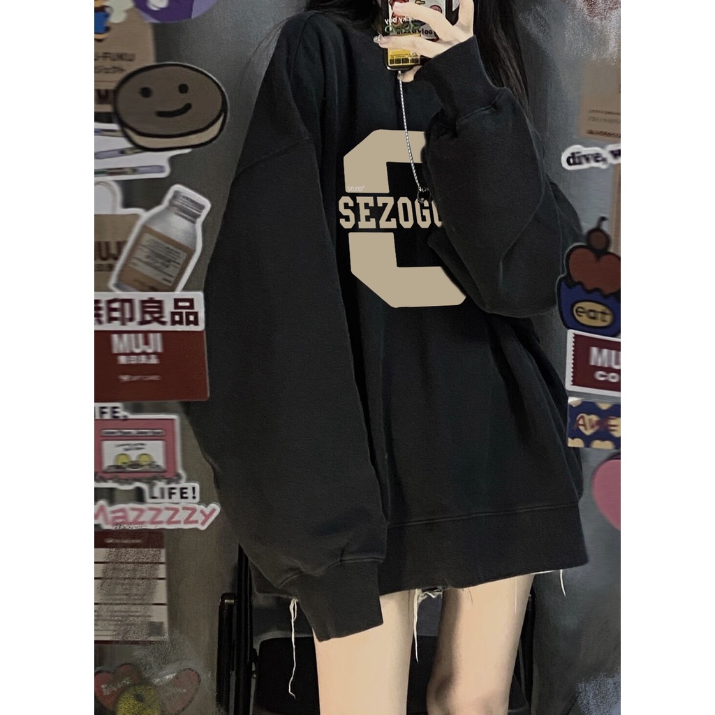 Xiaozhainv Áo nỉ XIAO ZHAI NV dáng rộng phong cách retro Mỹ cao cấp