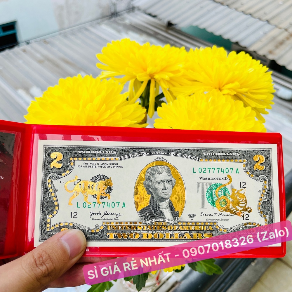 Tiền 2 USD Hình Con Mèo Vàng 3D 2023 Lì Xì Tết, kèm bao da đỏ, sưu tầm lưu niệm, quà Tết, trang trí