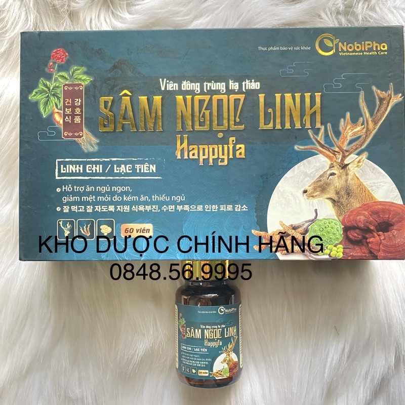 SÂM NGỌC LINH Happyfa lọ 60 viên - Viên đông trùng hạ thảo - Hỗ trợ ăn ngủ ngon, giảm mệt mỏi do kém ăn, thiếu ngủ