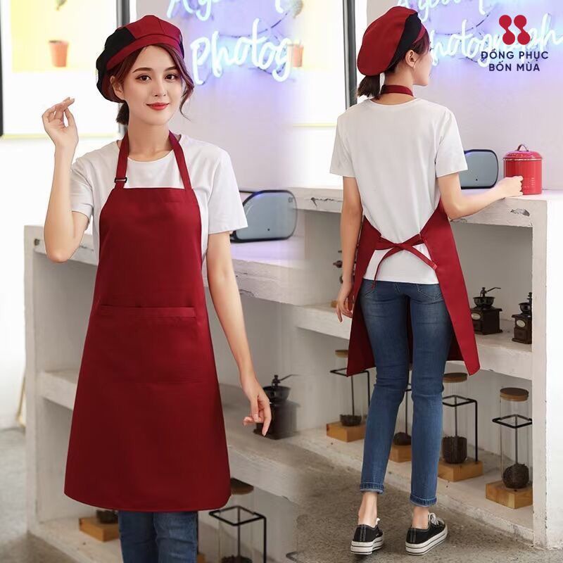 Tạp dề yếm Đồng Phục Bốn Mùa chất liệu kaki nấu ăn, phục vụ sẵn hàng kèm video sẵn hàng