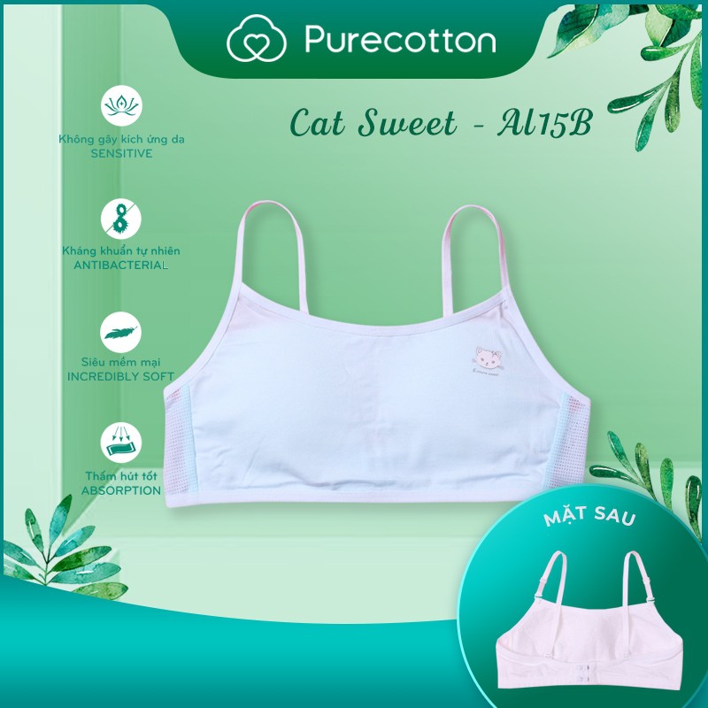 Áo lót không gọng Purecotton cho bé gái chất liệu cotton cao cấp kiểu dáng cài sau có đệm mỏng PC018