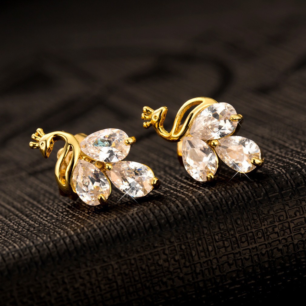 Hoa tai hoạ tiết con công có đính đá Cubic Zircon