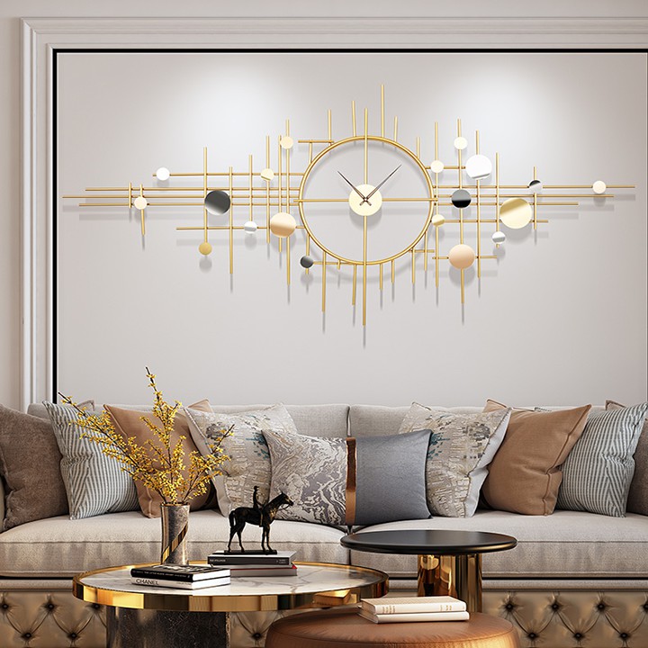 Đồng hồ phù điêu mạ vàng 1m75 trang trí phòng khách - Tranh sắt đồng hồ treo tường decor đẹp và quà biếu tặng tân gia