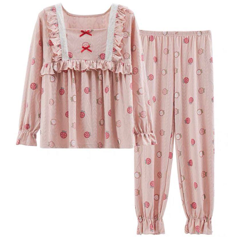 Bộ Mặc Nhà Pyjama Cotton Cổ Bèo Nơ Bo Gấu Mới