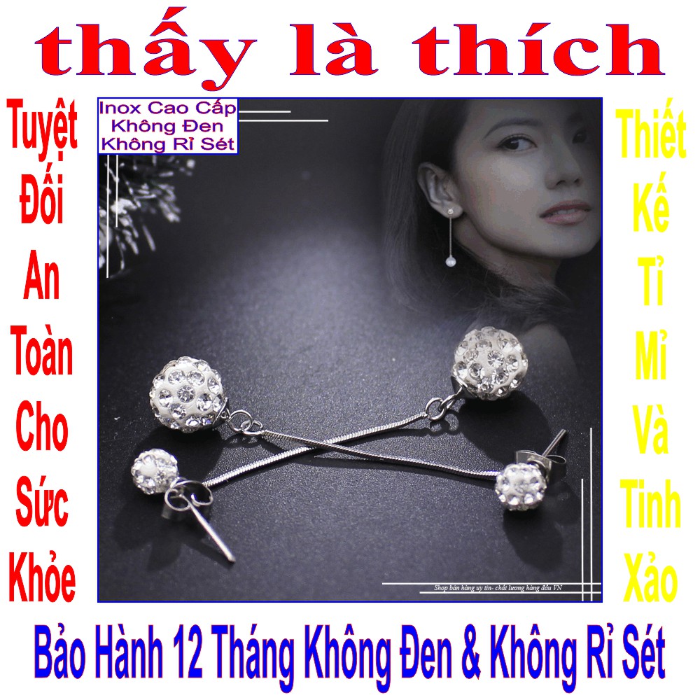 (Đảm bảo hạt đá khít đều đẹp) Bông tai dài đẹp nữ kiểu tòn ten đôi trái châu & hạt ngọc - Cam kết 1 đổi 1 nếu đen