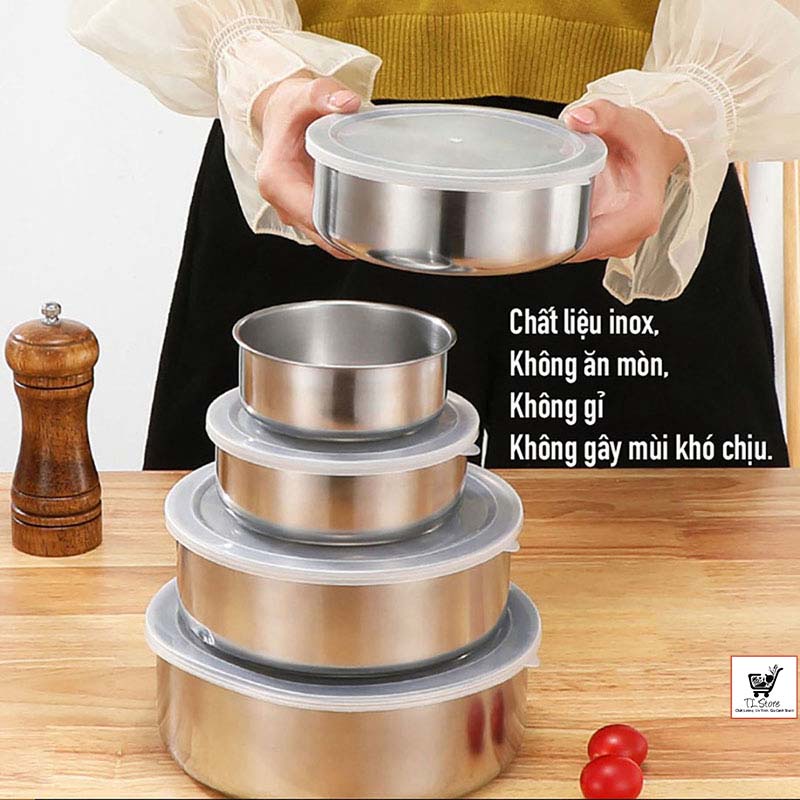 Bộ thố lạnh inox 5 món , Bộ 5 hộp đựng thực phẩm inox có nắp đậy