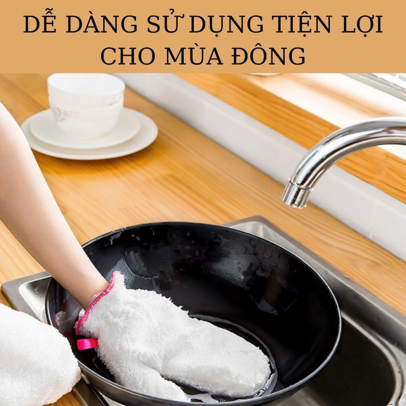 Găng tay nót nỉ sợi tre rửa bát đa năng mùa đông chống thấm nước thấm dầu siêu tiện lợi