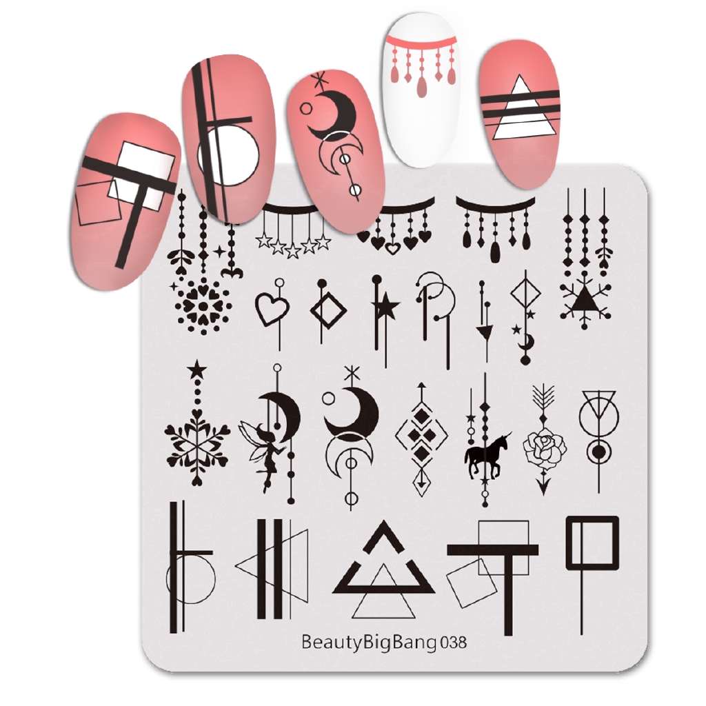 [Hàng mới về] Tấm dập móng tay BEAUTYBIGBANG 6 * 6cm đường tua rua hình học vuông