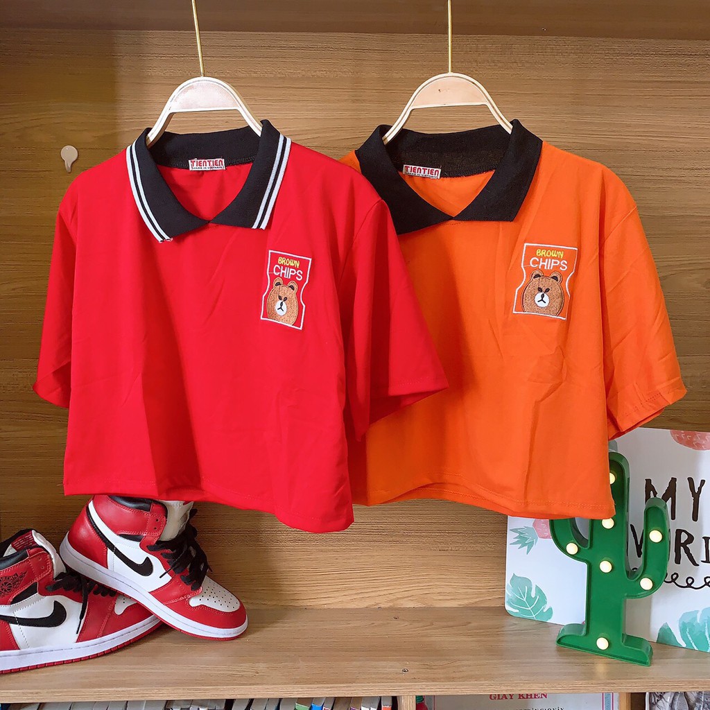 Áo polo croptop form rộng thêu gấu cực xinh