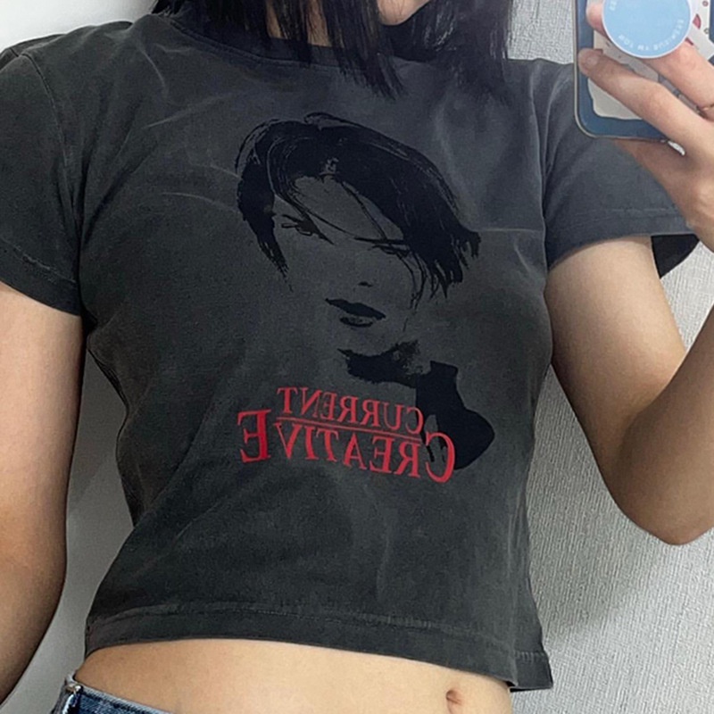 Áo Thun Tay Ngắn Cổ Tròn In Họa Tiết Chân Dung Thời Trang Cá Tính Cho Nữ