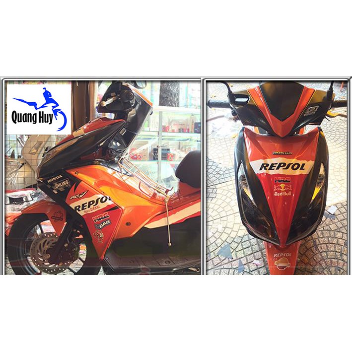 Tem trùm air blade đỏ cam trắng repsol đời 2013-2014-2015, độ team trùm ab dán phủ dàn áo xe đỏ cam rẻ đẹp