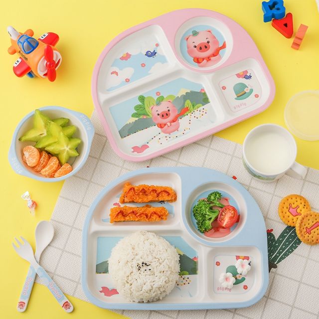 Bộ Bát Ăn Dặm Sợi Tre Cho Bé Hình Thú 5 Món Minakids BAT02