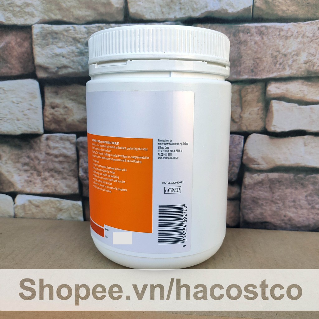 Viên nhai ngậm Healthy Care Vitamin C 500mg Chewable Tablet 500 viên của Úc bổ sung vitamin C | BigBuy360 - bigbuy360.vn