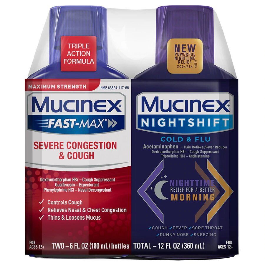 [DATE XA] Siro Mucinex Fast Max Severe Congestion &amp; Cough + Night Shift Combo 360ML ( Giống Dayquil Nyquil )