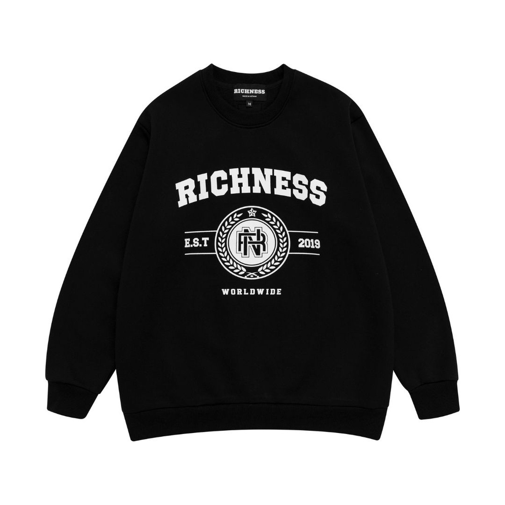 Áo Sweater Nỉ Bông Tay Dài Unisex RICHNESS UNIVERSITY Màu Đen - Local Brand Chính Hãng