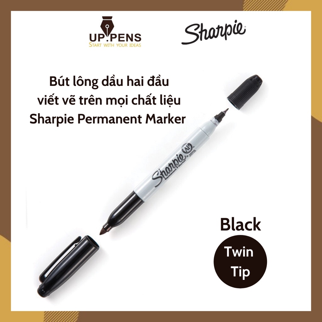 Bút lông dầu hai đầu viết vẽ trên mọi chất liệu Sharpie Permanent Marker Twin Tip – Fine/Ultra Fine – Màu đen (Black)