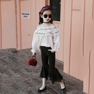 [NHẬP MÃ MIKHAKIDS GIẢM 20K ]COMBO BỘ BÉ GÁI ÁO TRỄ VAI TAY DÀI + QUẦN LOE ĐUÔI CÁ