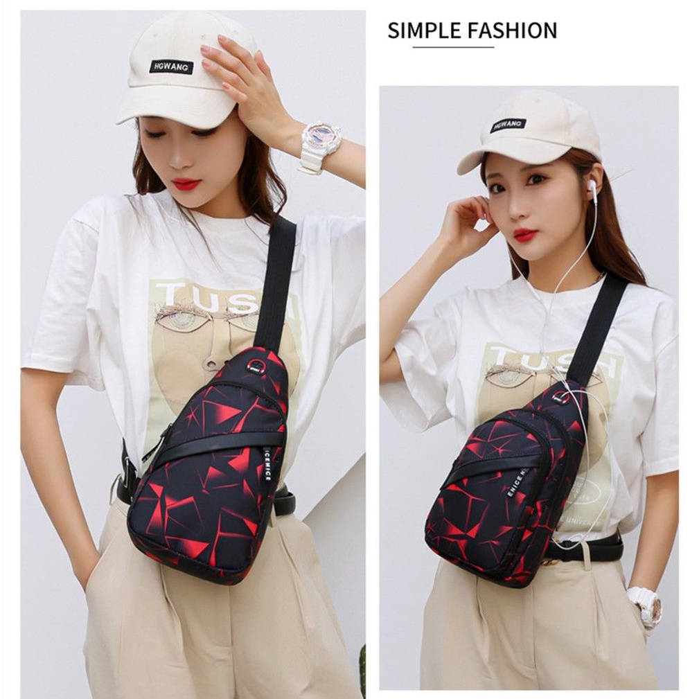 Túi đeo chéo ngực 2 lớp bằng vải canvas thời trang cho nam và nữ