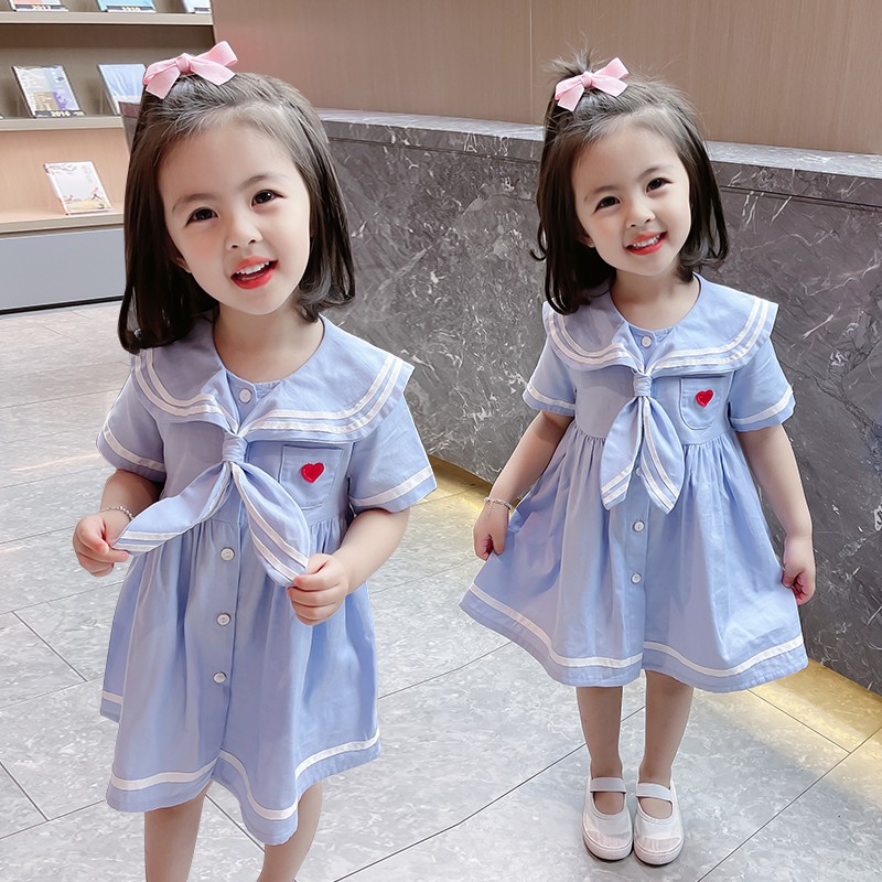 Đầm dài cổ thủy thủ xinh xắn cho bé gái