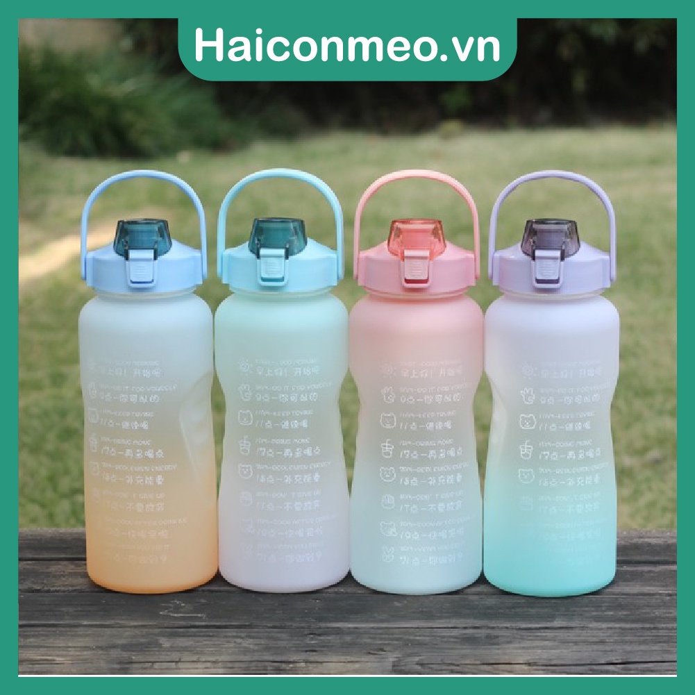 (Lỗi là đổi) Tặng Sticker Bình nước 2 lít dành cho người lười uống nước Có Vạch Nhắc Nhở Uống Nước Mỗi Ngày