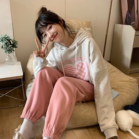 Áo hoodie ZHELIHANGFEI tay dài dáng rộng in họa tiết trái tim tình yêu dễ phối đồ trẻ trung