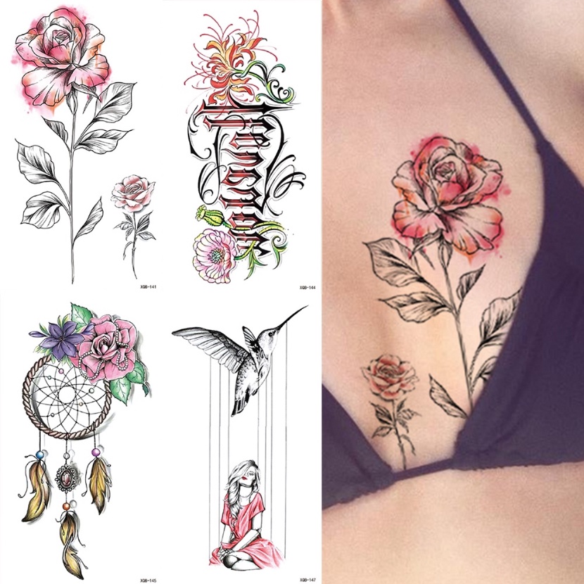Hình Xăm Dán Tạm Thời Chống Thấm Nước Mẫu Mới Hình Hoa Hồng Flash Dreamcatcher Chim Sen Nghệ Thuật Cơ Thể Cho Nữ Tatoo