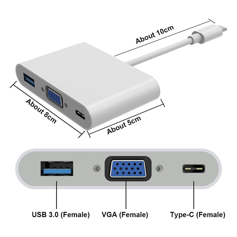Đầu chuyển đổi USB 3.1 Loại C sang VGA+USB 3.0+PD 3 trong 1 chất lượng cao