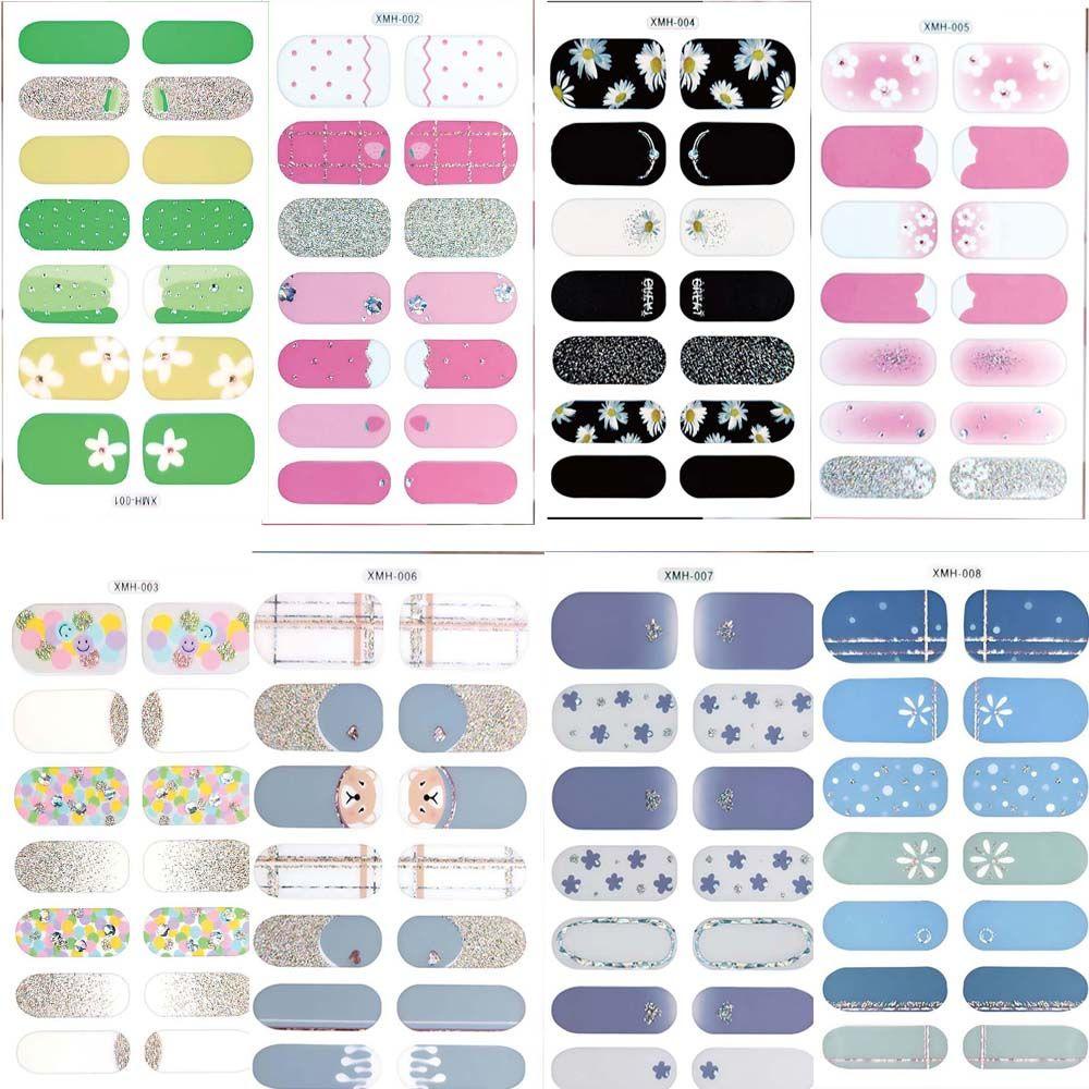 Set 14 Miếng Dán Móng Tay 3D Phong Cách Nhật Bản Tự Dính