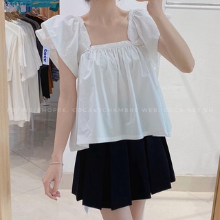 [S2616] Áo sơ mi trơn trễ vai bo chun (Có sẵn/Ảnh thật)
